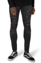Men's Topman Studded Spray-on Biker Jeans X 32 - Black