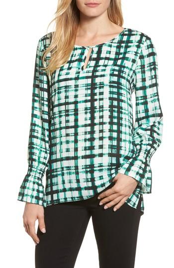 Women's Chaus Plaid Ruffle Sleeve Blouse - Green