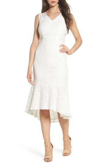 Women's Adrianna Papell Cynthia Lace Flounce Hem Sheath Dress - Ivory