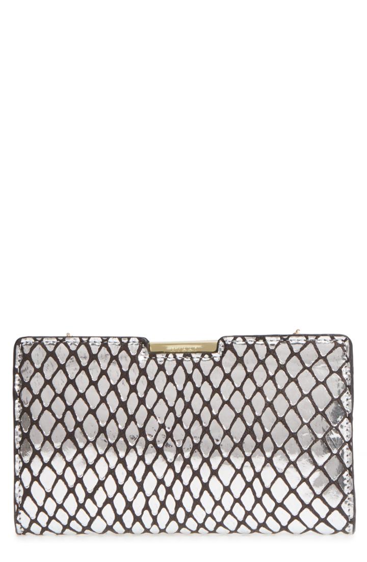 Milly Reptile Embossed Leather Frame Clutch - Metallic