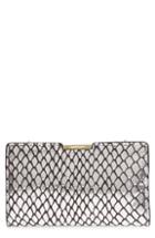 Milly Reptile Embossed Leather Frame Clutch - Metallic