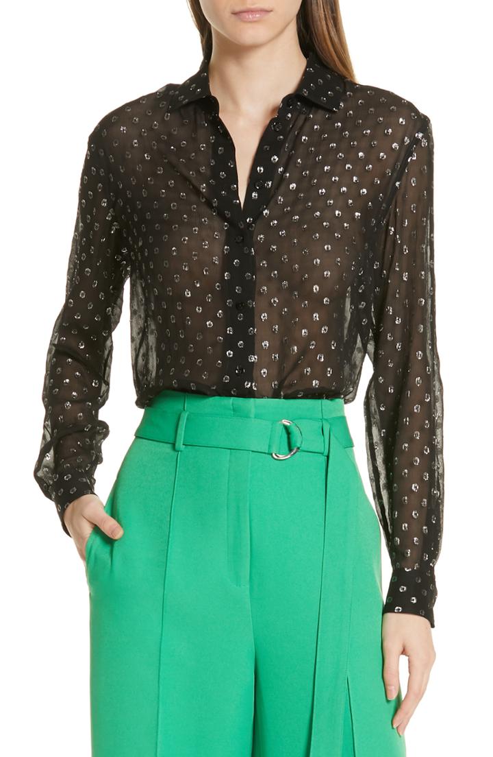 Women's Robert Rodriguez Camille Fil Coupe Silk Blend Chiffon Shirt - Black