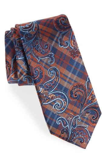 Men's Nordstrom Men's Shop Riscal Plaid Silk Tie, Size - Orange