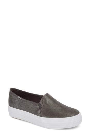 Women's Keds Triple Decker Metallic Linen Slip-on Sneaker M - Grey