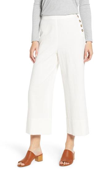 Women's Good Luck Gem Button Detail Crop Pants - Ivory