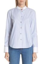 Women's Khaite Contrast Collar Stripe Poplin Shirt - Blue