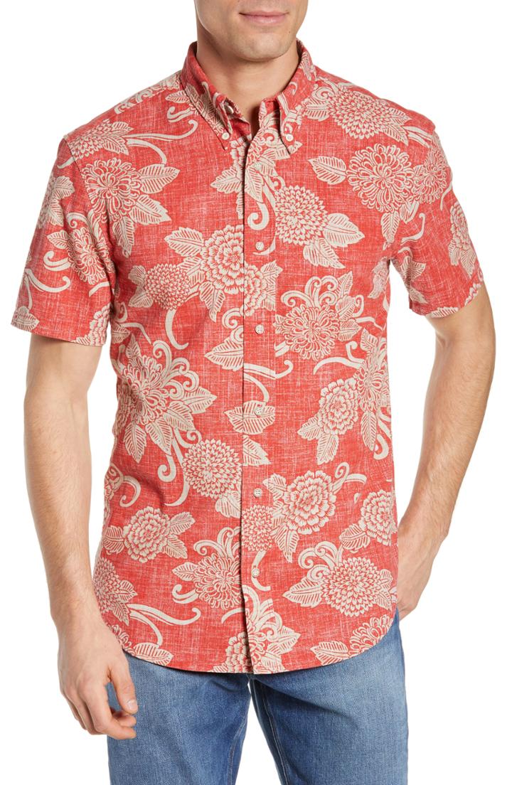 Men's Reyn Spooner Opti Mums Regular Fit Sport Shirt, Size - Red
