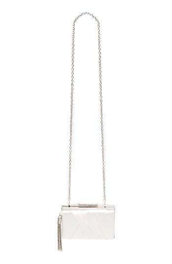Sondra Roberts Chain Tassel Woven Satin Box Clutch - Metallic