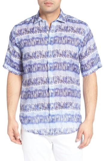 Men's Bugatchi Shaped Fit Print Linen Sport Shirt - Blue