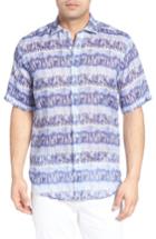 Men's Bugatchi Shaped Fit Print Linen Sport Shirt - Blue