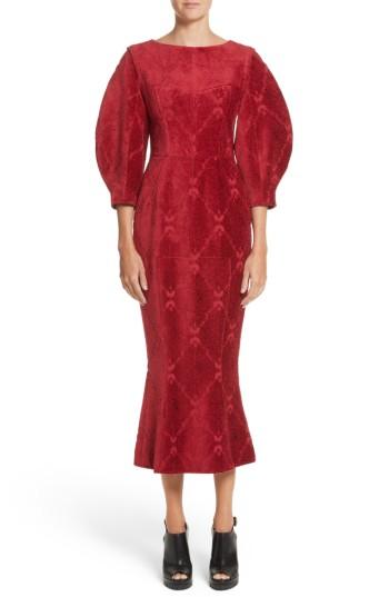 Women's Undercover Detachable Sleeve Flocked Velvet Dress - Red