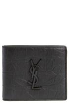 Men's Saint Laurent Croc Embossed Leather Wallet - Black