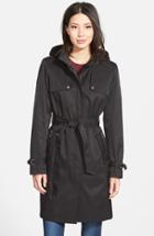 Women's Dkny Single Breasted Trench Coat With Detachable Hood & Liner