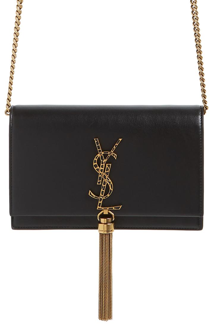 Women's Saint Laurent Kate Leopard Logo Wallet On A Chain -