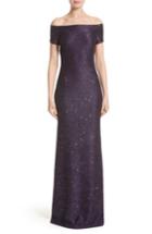 Women's St John Evening Hansh Sequin Knit Off The Shoulder Gown - Purple