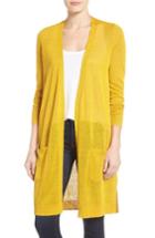Petite Women's Halogen Long Linen Blend Cardigan, Size P - Yellow