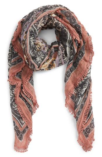 Women's Treasure & Bond Floral Fringe Scarf, Size - Black