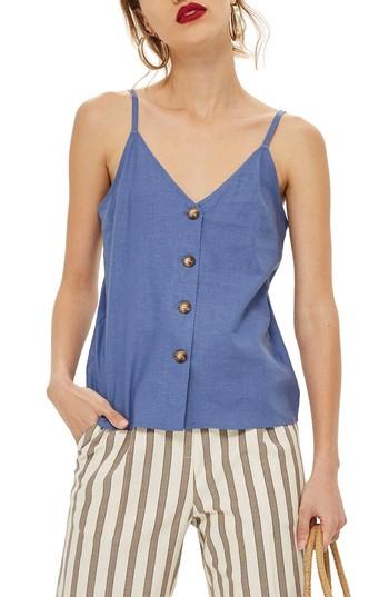 Women's Topshop Button Through Camisole Top Us (fits Like 14) - Blue
