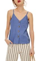 Women's Topshop Button Through Camisole Top Us (fits Like 14) - Blue