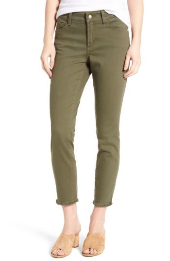 Petite Women's Nydj Alina Frayed Stretch Twill Ankle Pants P - Green