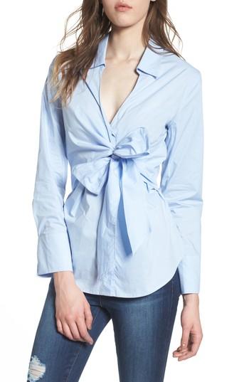 Women's Astr The Label Tie Front Poplin Blouse - Blue