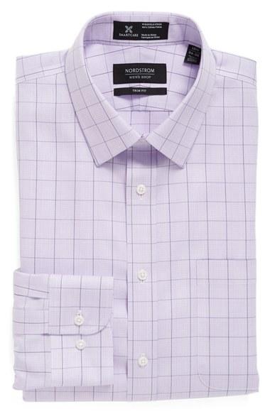 Men's Nordstrom Men's Shop Smartcare(tm) Trim Fit Plaid Dress Shirt 32/33 - Purple