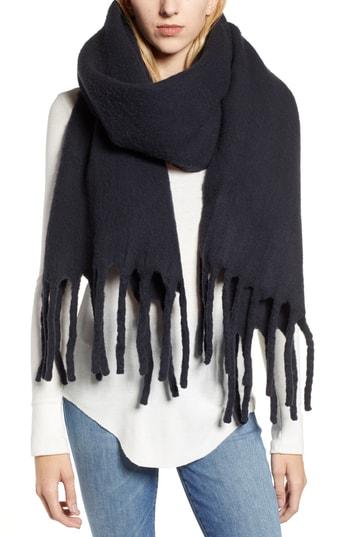 Women's Allsaints Solid Brushed Wool Blanket Scarf, Size - Black