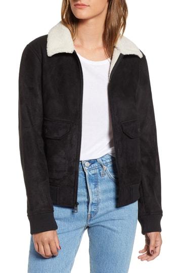 Women's Levi's Faux Shearling Collar Bomber Jacket - Black
