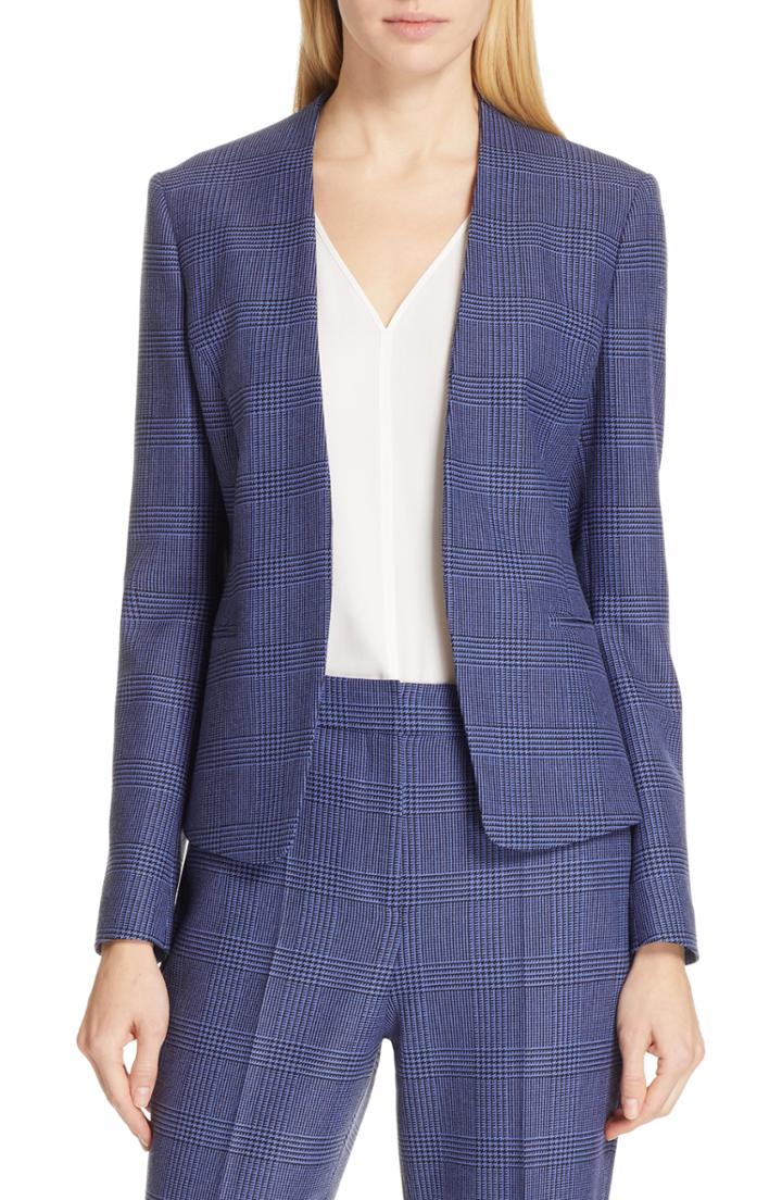 Women's Boss Jalesta Glen Check Stretch Jacket - Blue