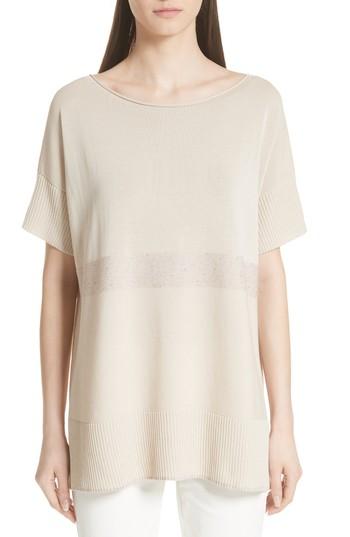 Women's Lafayette 148 New York Cotton Crepe Yarn Sequin Stripe Sweater - Beige