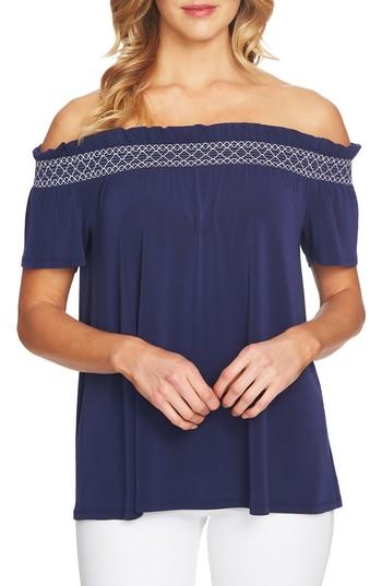 Women's Cece Smocked Off The Shoulder Crepe Top, Size - Blue