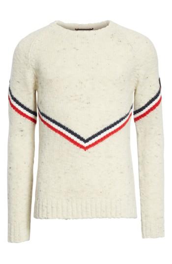 Men's Moncler Stripe Donegal Crewneck Sweater - Ivory