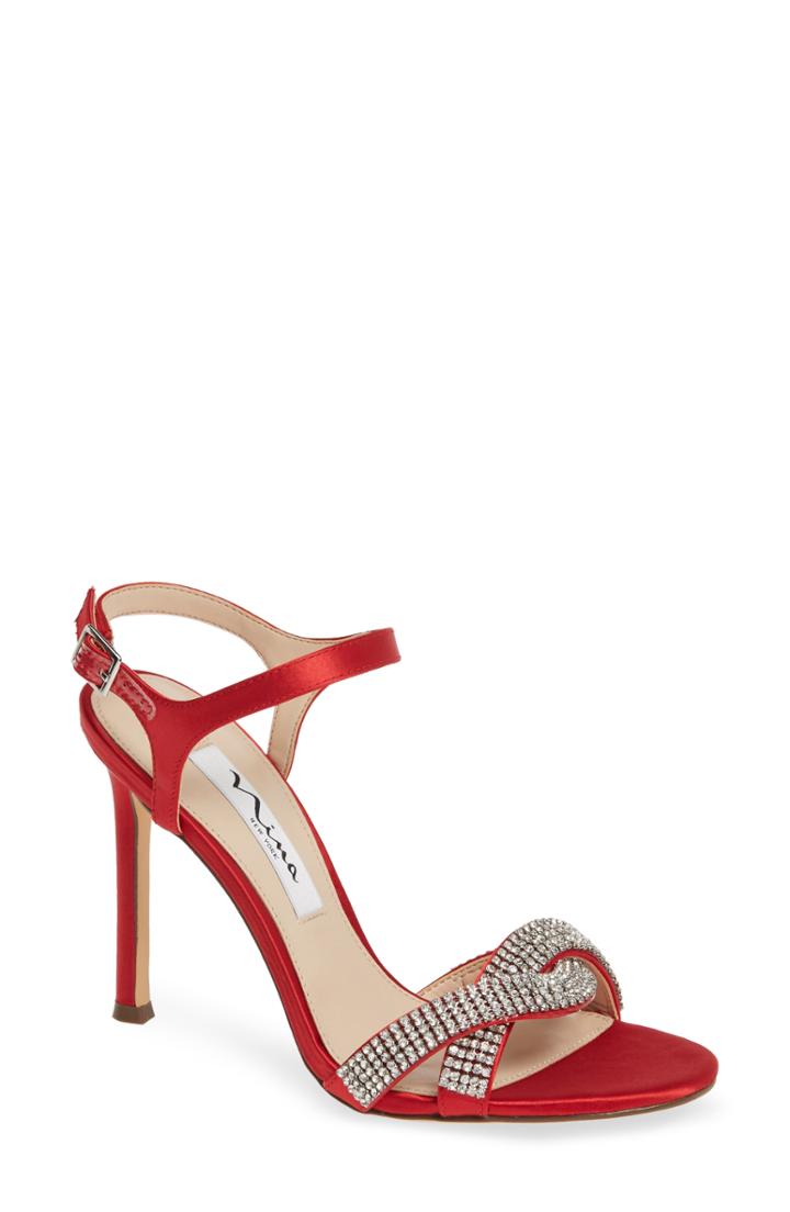 Women's Nina Davia Crystal Ankle Strap Sandal .5 M - Red