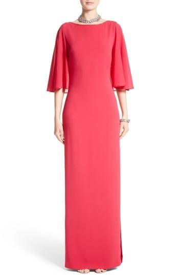 Women's St. John Evening Embellished Stretch Cady Cape Back Gown - Pink