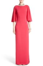 Women's St. John Evening Embellished Stretch Cady Cape Back Gown - Pink