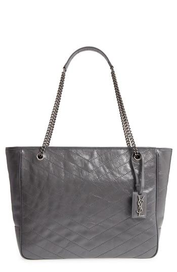 Saint Laurent Large Niki Calfskin Leather Shopper - Grey