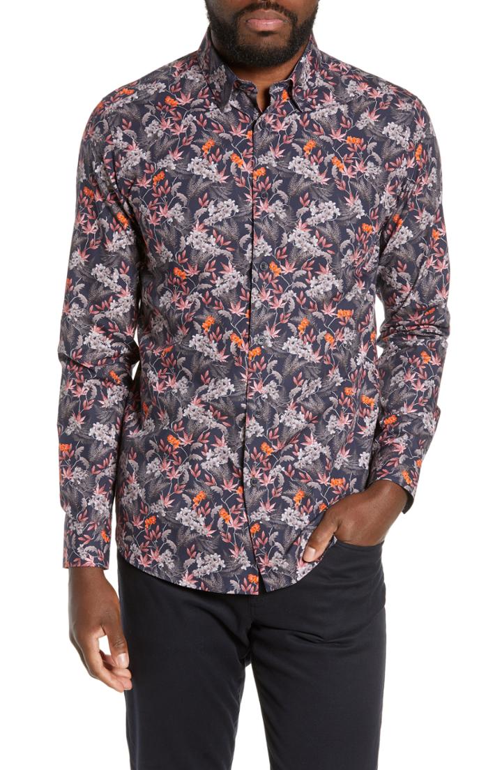 Men's Ted Baker London The Fern Slim Fit Print Sport Shirt (m) - Blue