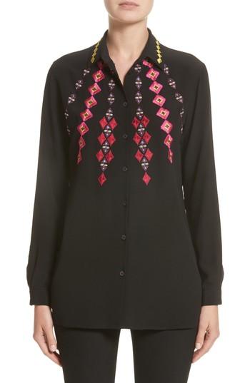 Women's Etro Diamond Embroidered Silk Blouse Us / 44 It - Black