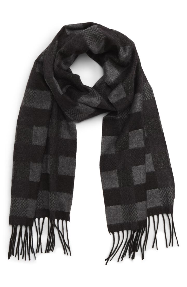 Men's Canali Check Silk & Cashmere Scarf, Size - Grey