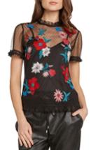 Women's Willow & Clay Embroidered Mesh Dot Top - Black