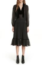 Women's Frame Velvet Trim Polka Dot Silk Dress - Black