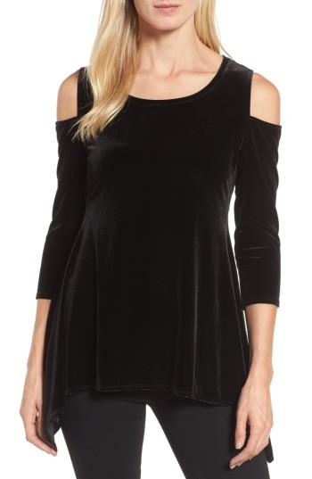 Women's Chaus Cold Shoulder Velvet Top - Black