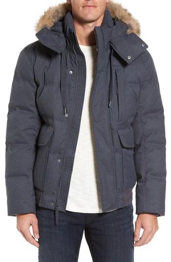 Men's Marc New York Down Herringbone Jacket With Genuine Coyote Fur Trim, Size - Grey