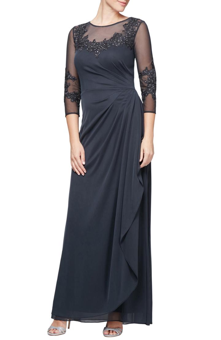 Women's Alex Evenings Embroidered Mesh Gown