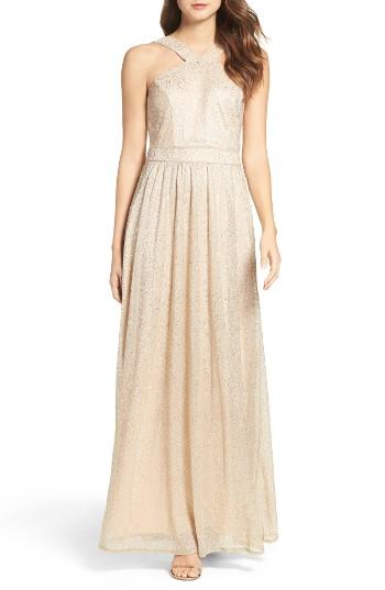 Women's Lulus High Neck Shimmer Gown