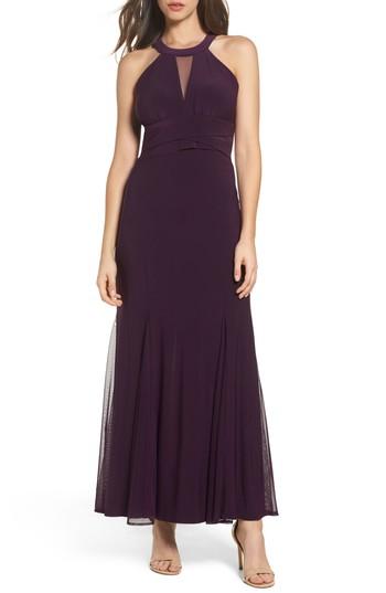Women's Morgan & Co. Mesh Insert Halter Neck Mermaid Dress /6 - Purple