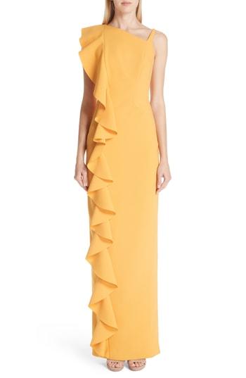 Women's Rachel Gilbert Farrah Side Ruffle Gown - Yellow