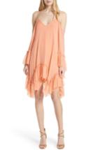 Women's Alice + Olivia Ilaria Ruffle Cold Shoulder Silk Dress - Coral