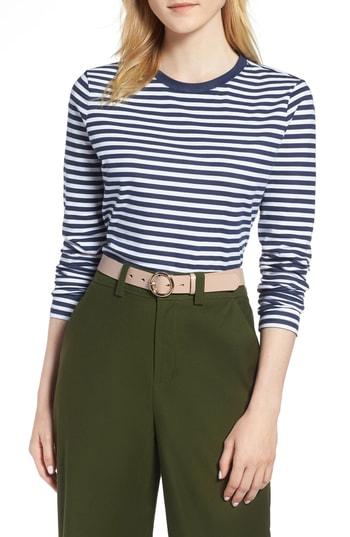Petite Women's 1901 Long Sleeve Ringer Tee, Size P - Blue