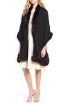 Women's Max Mara Aria Cashmere Scarf With Genuine Fox Fur Trim, Size - Black